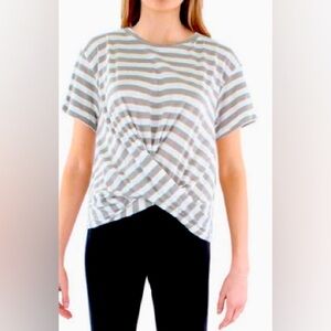 Anthropologie Maronie 💯 cotton grey/white stripped top. Tie back. NWT.